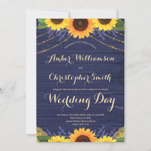 Invitation Mariage de tournesol Rustique Navy Blue String