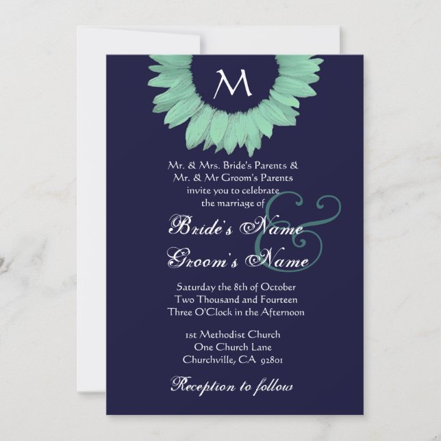 Invitation Mariage de tournesol vert et de nuit (Devant)