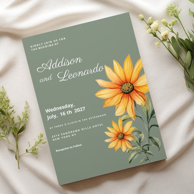 Invitation Mariage de tournesol vert Mint (Mint green yellow sunflower flowers wedding)