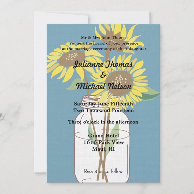 Invitation Mariage de tournesols jaunes (Devant)