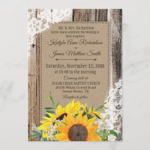Invitation Mariage de tournesols rustiques