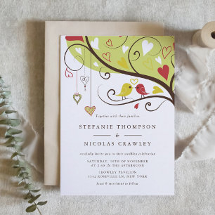 Invitation Mariage de tourterelles blanches et rouges