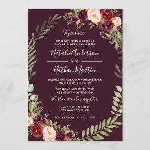 Invitation Mariage de trame de couronnes florales bordeaux