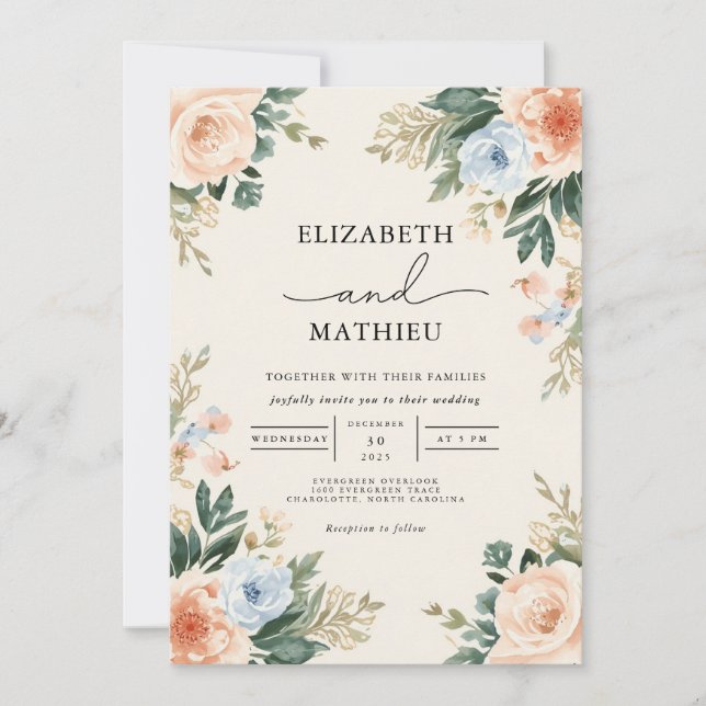 Invitation Mariage de trame de fleurs de la pêche éthérique (Devant)