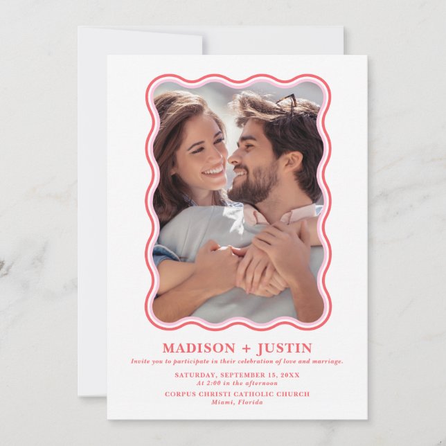 Invitation Mariage de trame de trame de trame de couleur rose (Devant)