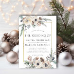 Invitation Mariage de trame d'or floral de pin d'hiver rustiq<br><div class="desc">Faire-part de mariage de cadre d'or floral de pin d'hiver rustique. Cet élégant faire-part de mariage floral d'hiver aquarelle moderne présente une aquarelle peinte à la main, un feuillage d'hiver, une végétation, des cônes de pin, des baies et un script de calligraphie moderne. Faire-part de mariage botanique moderne dans une...</div>