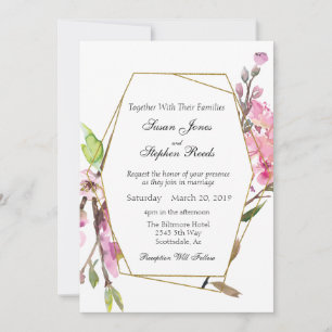Invitation Mariage de trame or Chic en fleurs de cerisier ros