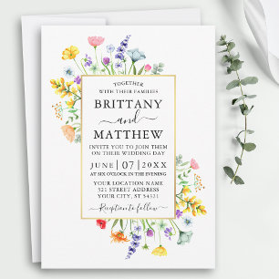 Invitation Mariage de trame or Fleur sauvage Aquarelle
