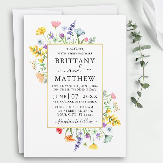 Invitation Mariage de trame or Fleur sauvage Aquarelle (Customize to change text size, color, style or add more text to back of card.)