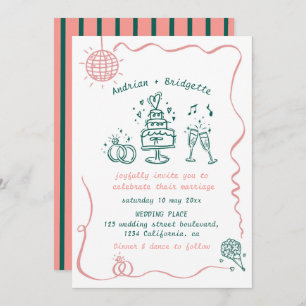 Invitation Mariage de trame Wavy Scribble à main Whimsical