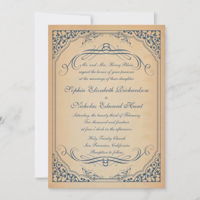 Invitation Mariage de trames vintages (Devant)