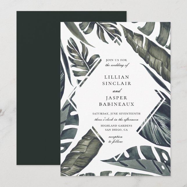 Invitation Mariage de tropics moderne à feuilles de diamant (Devant / Derrière)