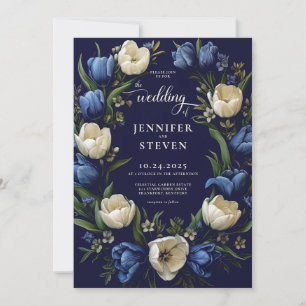 Invitation Mariage de tulipe bleu et blanc de la marine roman