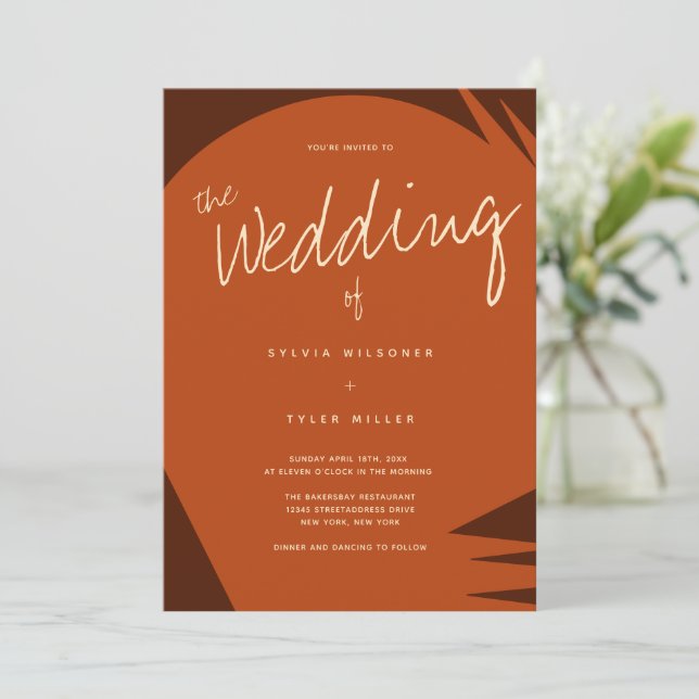 Invitation Mariage de typographie Abstrait Brown Burnt Orange (Debout devant)