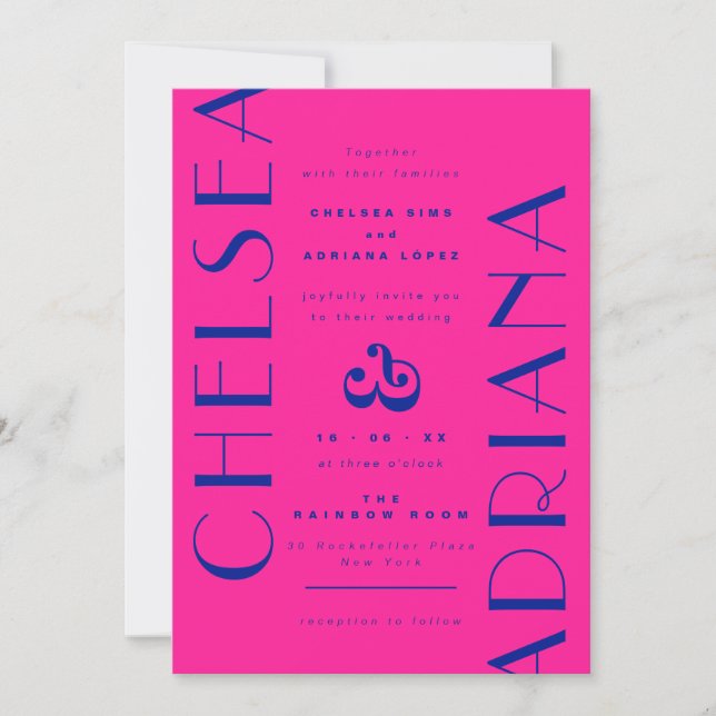 Invitation Mariage de typographie Art déco rose Neon (Devant)