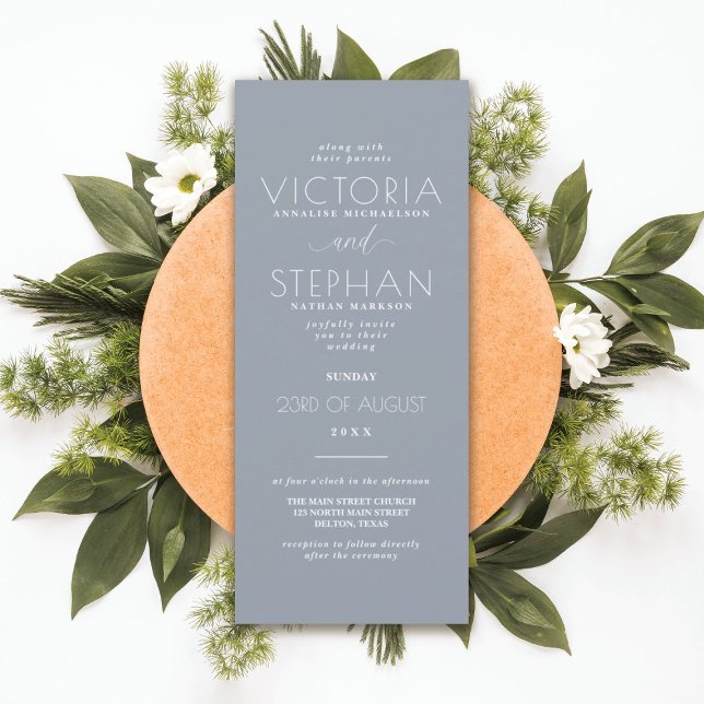 Invitation Mariage de typographie bleu Dusty simple et élégan (Créateur téléchargé)