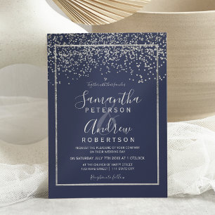 Invitation Mariage de typographie bleu marine confetti d'arge