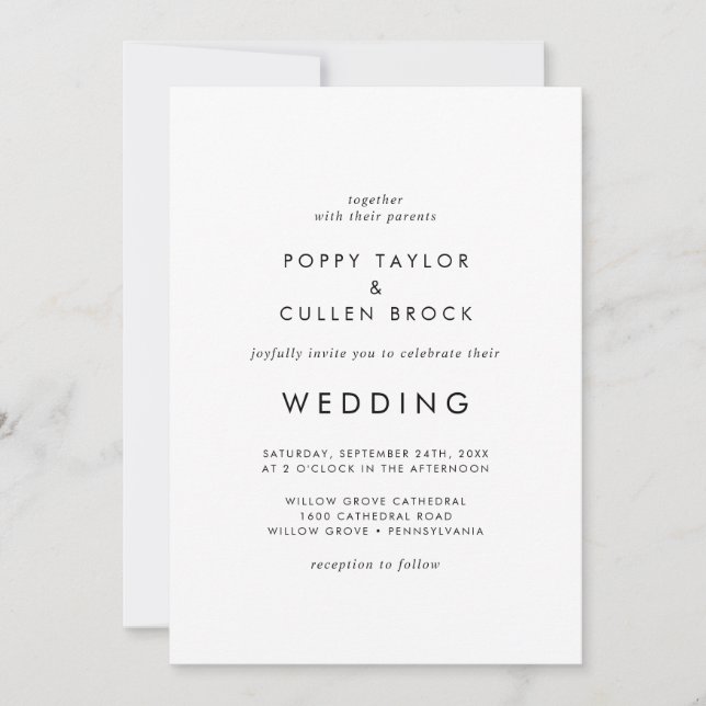 Invitation Mariage de typographie chic (Devant)
