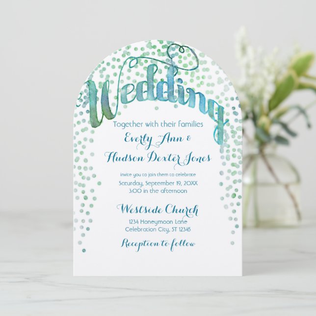 Invitation Mariage de typographie couleur bleu vert (Debout devant)