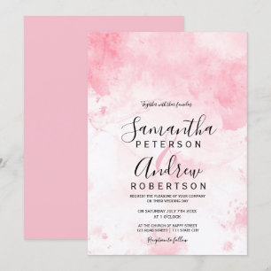 Invitation Mariage de typographie d'aquarelle rose moderne