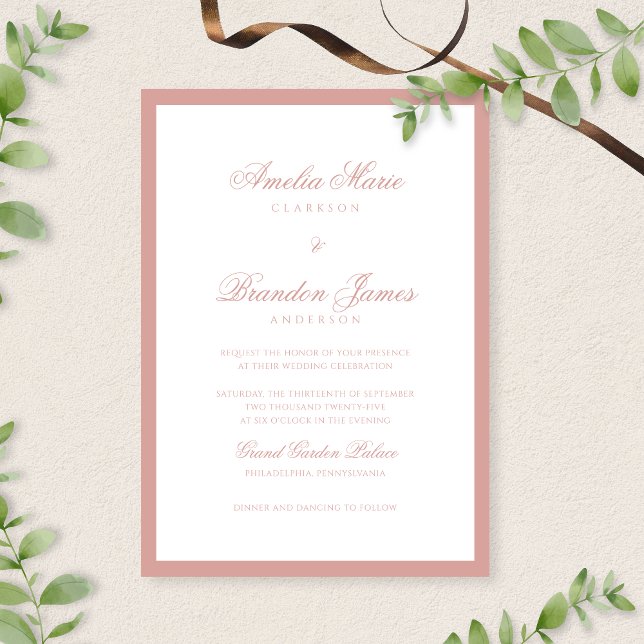 Invitation Mariage de typographie de script de bordure de ros (Créateur téléchargé)