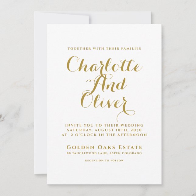 Invitation Mariage de typographie de script or (Devant)