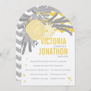 Invitation Mariage de typographie de Zag gris et jaune