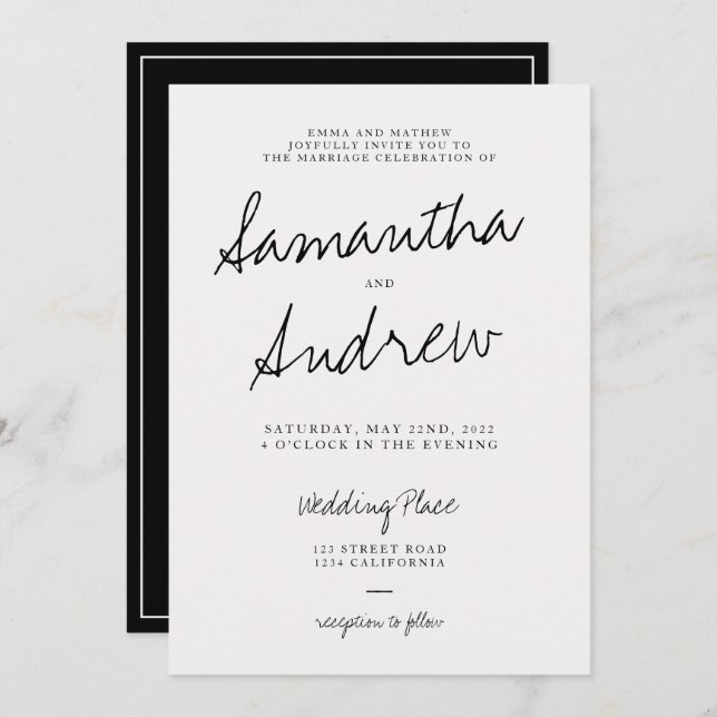 Invitation Mariage de typographie décontracté noir (Devant / Derrière)