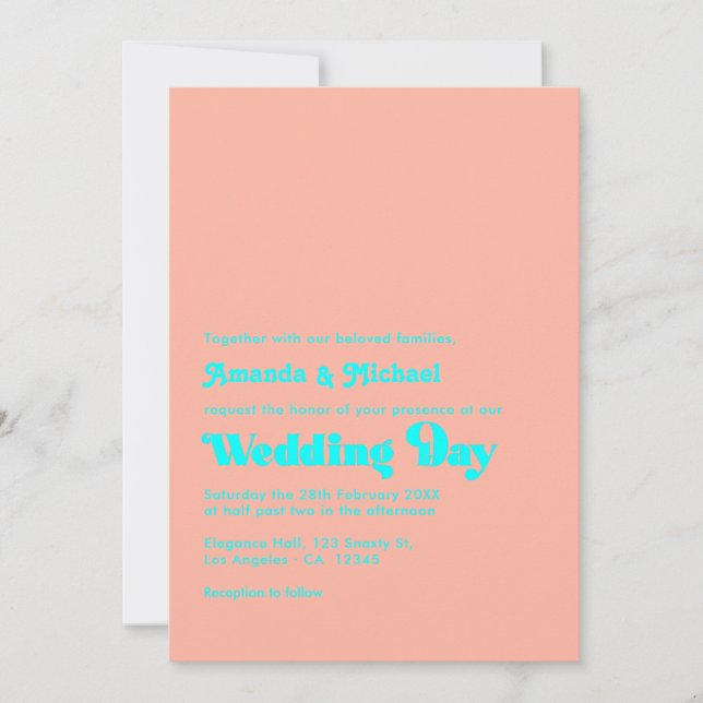 Invitation Mariage de typographie du corail tropical et de l' (Devant)