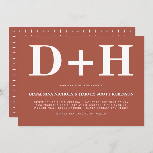 Invitation Mariage de typographie en terre cuite avec caractè (Devant / Derrière)