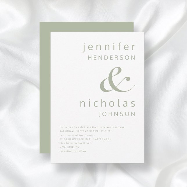 Invitation Mariage de typographie esperluette moderne vert sa (Front / Modern Ampersand Typography Sage Green Wedding Invitation)