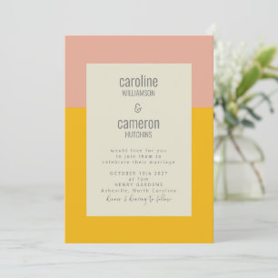 Invitation Mariage de typographie géométrique rose jaune mode