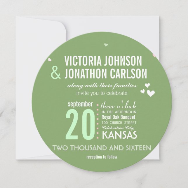 Invitation Mariage de typographie géométrique tendance vert e (Devant)