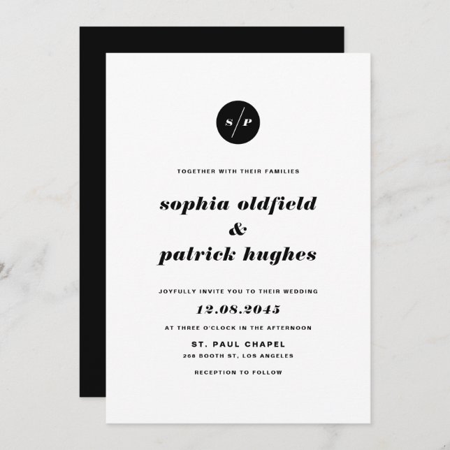 Invitation Mariage de typographie italique noir et blanc gras (Devant / Derrière)