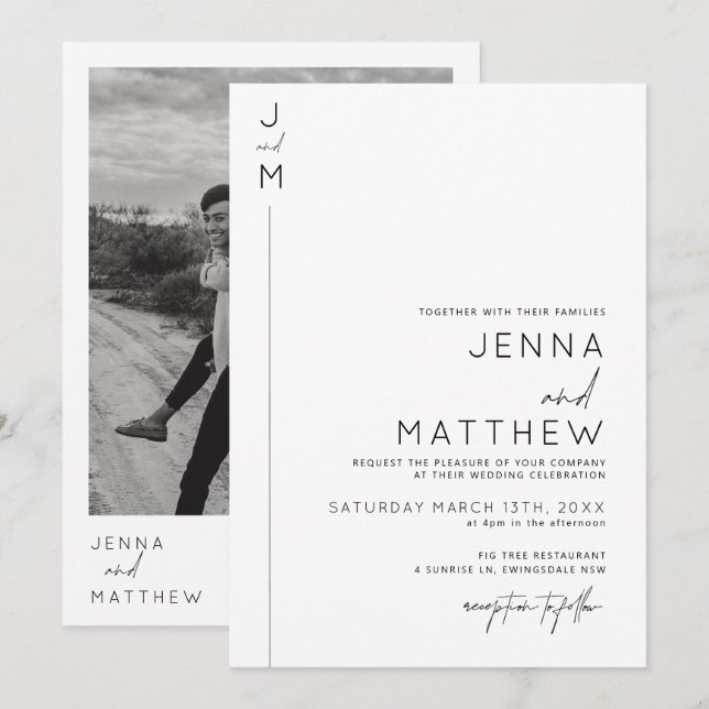 Invitation mariage de typographie moderne et minim (Devant / Derrière)