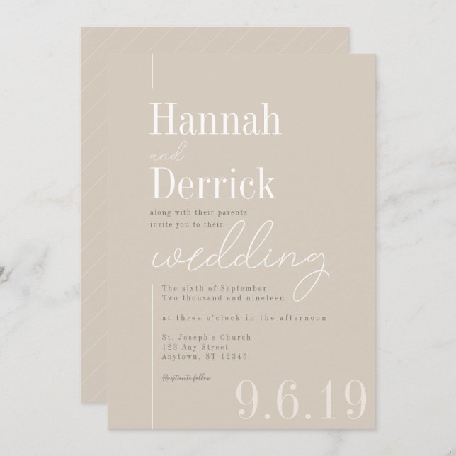 Invitation Mariage de typographie moderne et simple de Ivory  (Devant / Derrière)