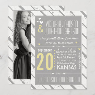 Invitation Mariage de typographie moderne gris et jaune