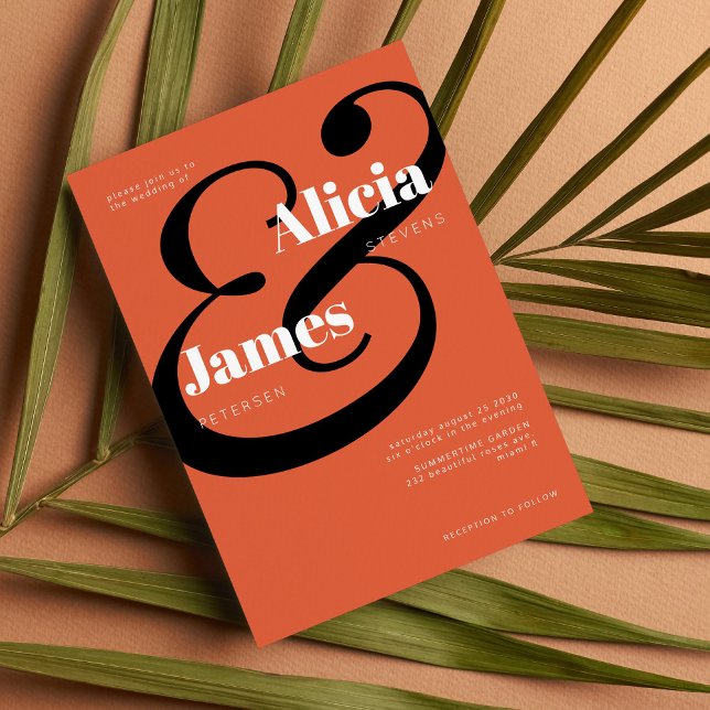 Invitation Mariage de typographie moderne orange vif noir (Créateur téléchargé)
