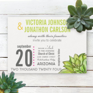 Invitation Mariage de typographie moderne rose et vert