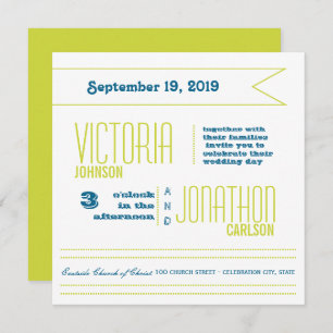 Invitation Mariage de typographie moderne turquoise et Lime