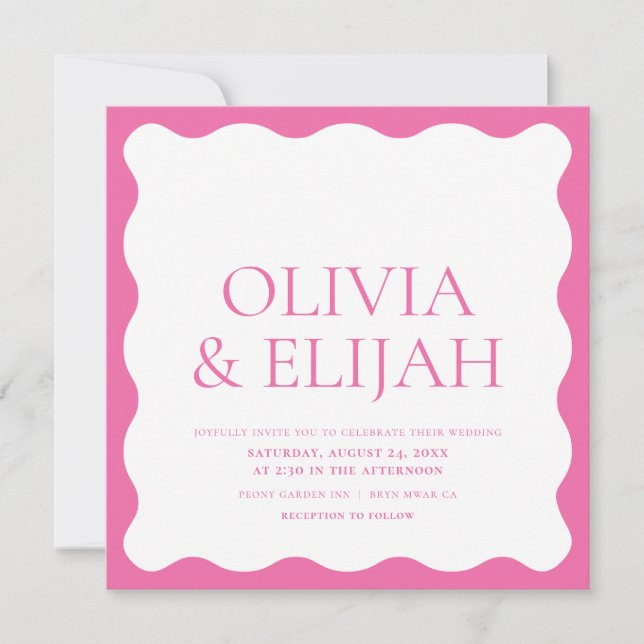 Invitation Mariage de typographie moderne Wavy Pink (Devant)