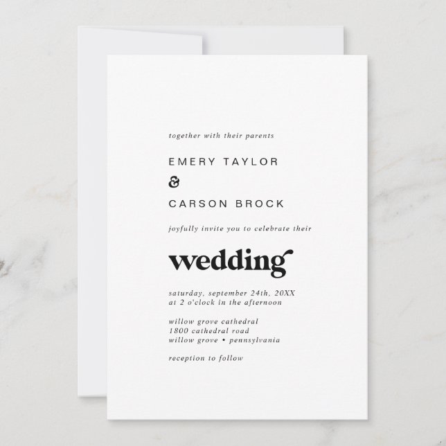 Invitation Mariage de typographie noire moderne (Devant)