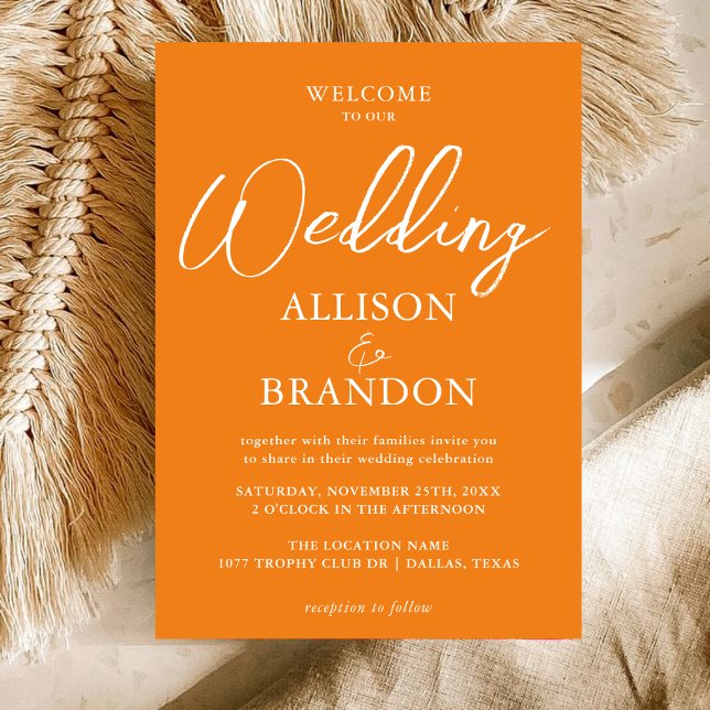 Invitation Mariage de typographie orange et blanc unique (Créateur téléchargé)