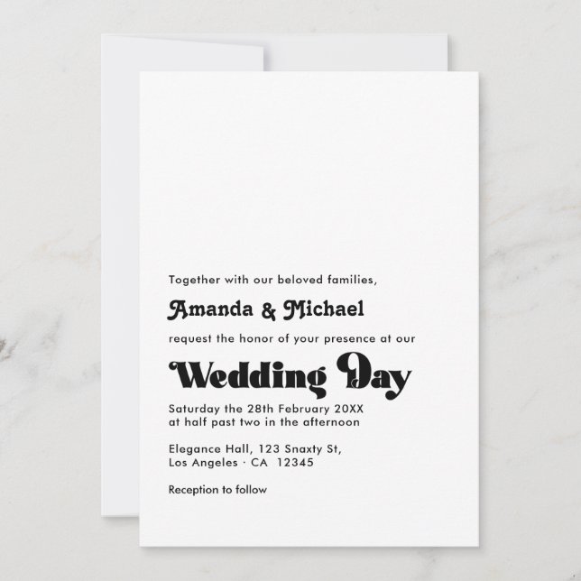 Invitation Mariage de typographie rétro noir et blanc intempo (Devant)