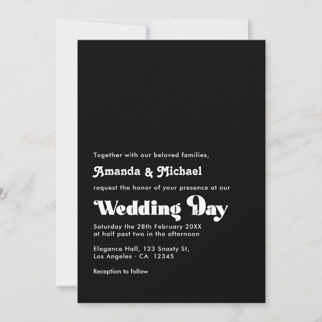 Invitation Mariage de typographie rétro noir et blanc intempo (Devant)