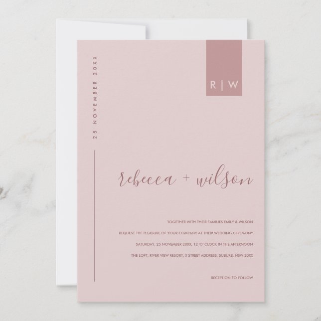 INVITATION MARIAGE DE TYPOGRAPHIE ROSE ROSE DE DUSTÉ MINIMALE (Devant)