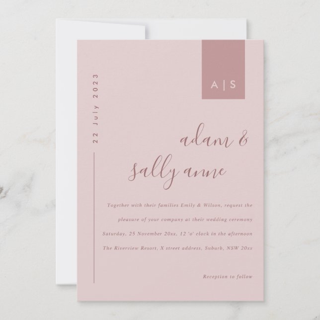 Invitation Mariage de typographie rose Rose Dusty (Devant)