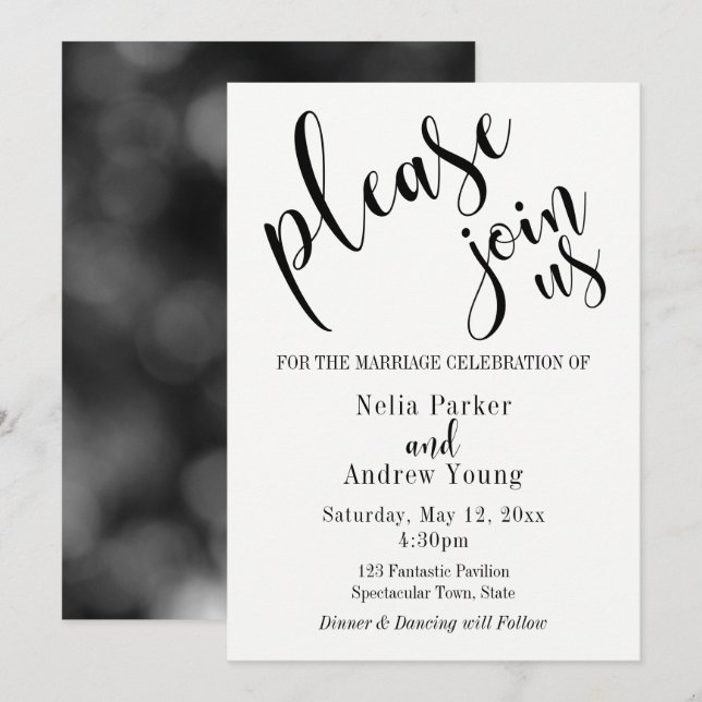 Invitation Mariage de typographie simple et moderne "Joignez- (Devant / Derrière)
