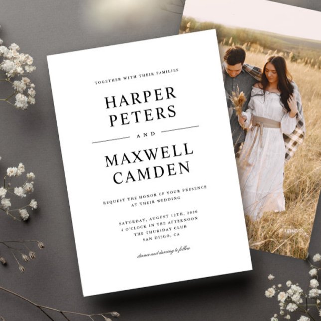 Invitation Mariage de typographie simple noir et blanc (Créateur téléchargé)