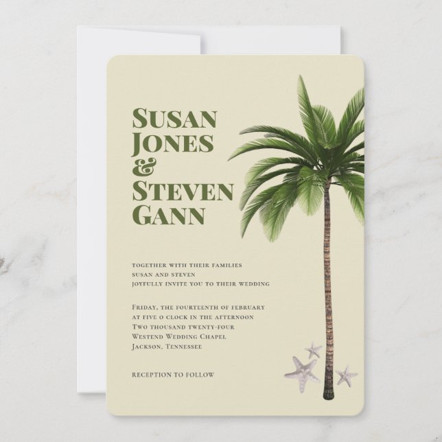 Invitation Mariage de typographie verte moderne Palm Tree (Devant)